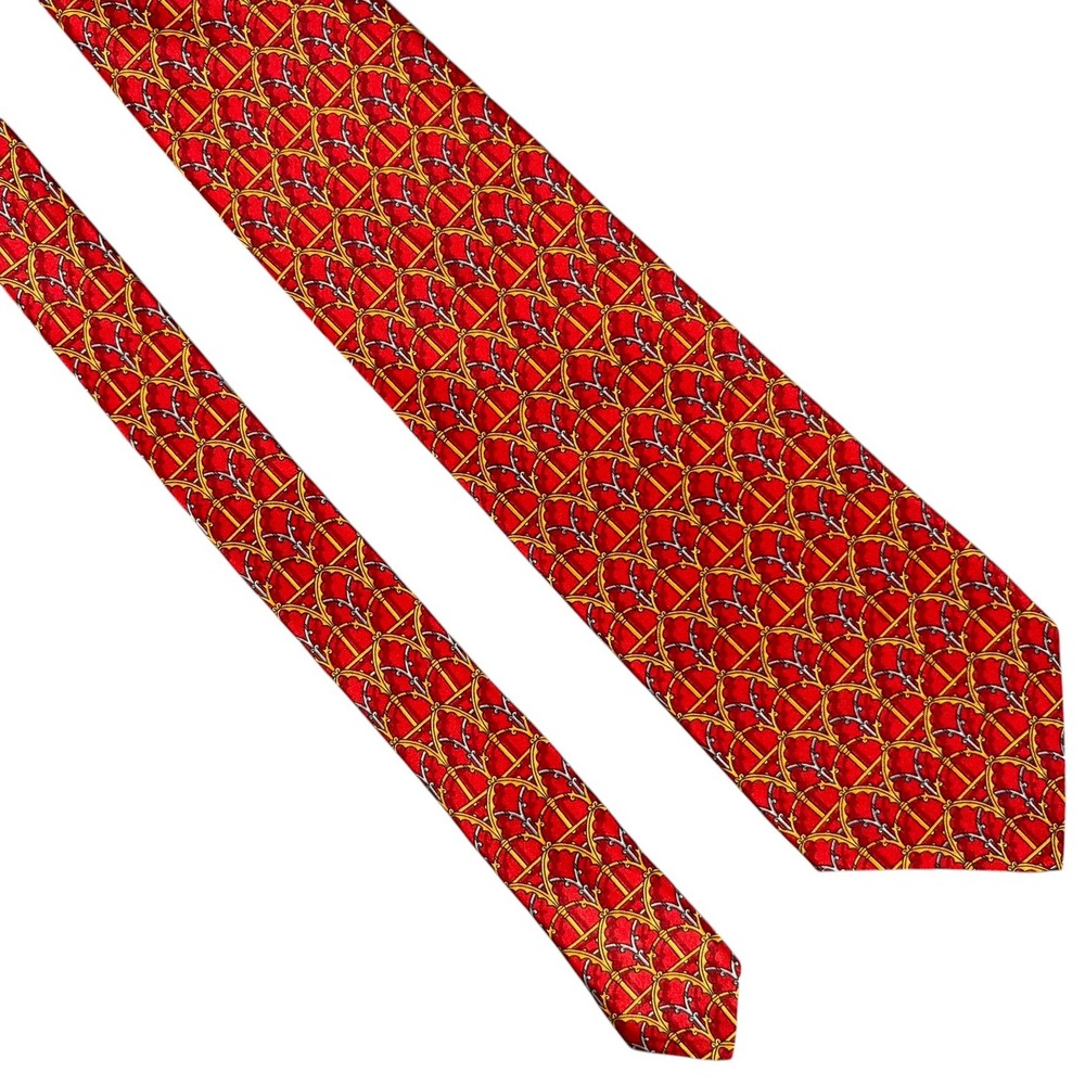 Vintage Pierre Balmain 100% Silk Tie Red‎ Gold Gothic Arches France 3.75x59"